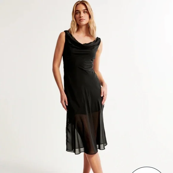 Abercrombie & Fitch | Dresses | Abercrombie Fitch Women Cowl Neck Midi  Dress Black Chiffon Floaty Small S New | Poshmark